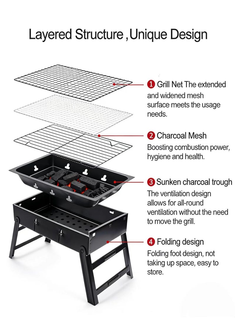 Portable Charcoal Grill,17" Folding Portable BBQ Charcoal Grill Compact Tabletop Mini Smoker Small BBQ Grill Outdoor for Travel Backyard Picnic Beach - Image 2